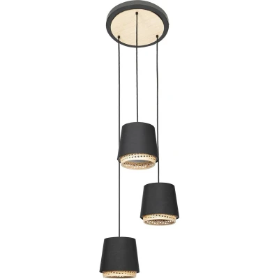 Afbeelding van Lindby hanglamp 3lichts metaal, rotan E27 zwart, licht hout