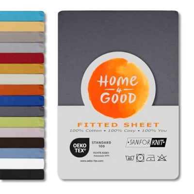 Afbeelding van home4good hoeslaken 160x200 cm, 100% gekamd katoen, OEKO TEX 100, jersey 160 x 200 grijs