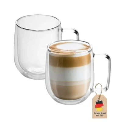 Afbeelding van Intirilife 2x Dubbelwandig thermoglas set in 250 ml koffiemok geïsoleerd latte macchiato theeglas koffieglas