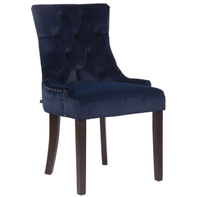 Afbeelding van CLP Eetkamerstoel Aberdeen Donker Bruin Frame Fluweel Blauw