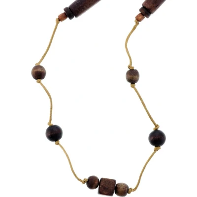 Afbeelding van Behave Lange ketting van touw met bruine houten kralen