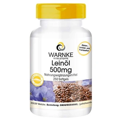 Afbeelding van Lijnzaadoliecapsules plantaardige omega 36 9 capsules hoge dosering lijnzaadolie 500mg 250 softgels bulkverpakking Warnke Vitalstoffe Duitse apothekerskwalitei