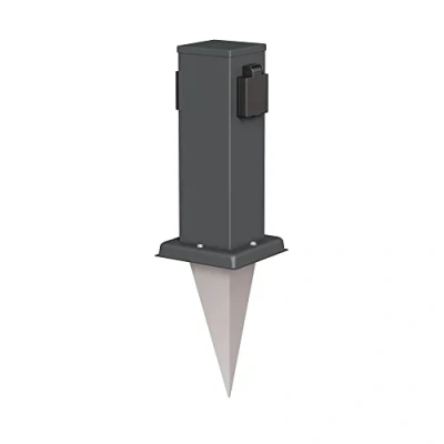 Afbeelding van ledscom.de Polly tuincontactdooszuil met grondpin voor buiten, IP44, 2 voudig, antraciet, hoekig, 27cm