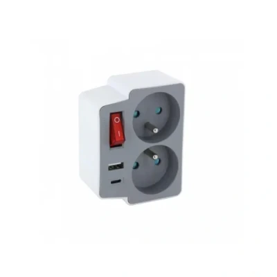 Afbeelding van Biplite Domino 2X16A + 1xUSB A C met grijs/witte schakelaar