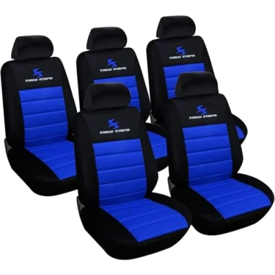 Afbeelding van WOLTU 5 X Stoelhoes Zwart Blauw, Auto Universele Autohoes, AS7256