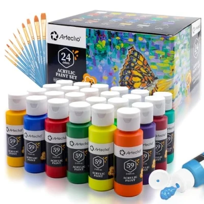 Afbeelding van Artecho 24C acrylverf set 2oz met 10 delige kwast