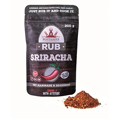 Afbeelding van Sriracha BBQ Rub 100% Natuurlijk Kruidenmengsel Droge Marinade &amp; Specerijen. Bijzonder geschikt voor Kip, Zeevruchten, Groenten en Gerookt Vlees Grote Verpakking (200g)