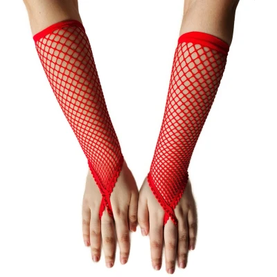 Afbeelding van BamBella® Vingerloos Net handschoenen One Size Rood Visnet Feest Gothic Carnaval