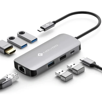 Afbeelding van NOVOO USB C Hub met Ethernet Adapter, 7 in 1 Splitter 100W PD, 4K HDMI, 3 3.0 Poorten, 2.0 Poort Slimme Docking Station voor Laptop, MacBook Pro, Surface