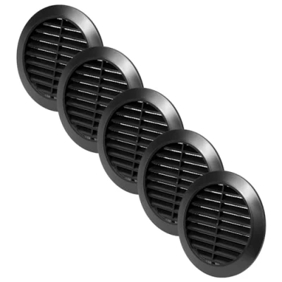 Afbeelding van Vent Systems 5 stuks, 90 mm, zwart ventilatieafdekking, ronde ventilatiesleuven, barbecue afdekking, geïntegreerde insectenbescherming, HVAC ventilatieopeningen voor badkamer, thuiskantoor en keuken,