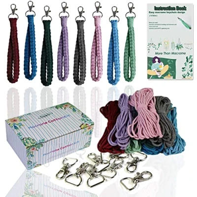 Afbeelding van suo long Macramekit, voor het maken van boho macramé sleutelhanger, inclusief sleutelhangers, macramékoord en instructieboek, om leuke sleutelhangers te maken, geschikt volwassen,
