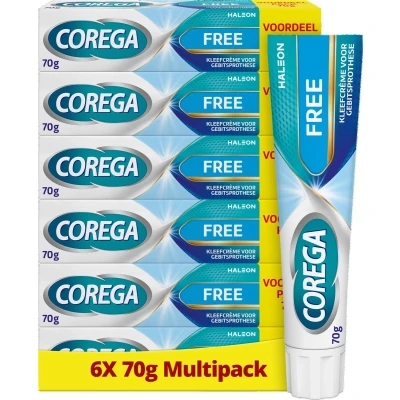 Afbeelding van Corega Free Kleefcrème voor de gebitsprothese sterke hechting hele dag lang, 6 x 70 g
