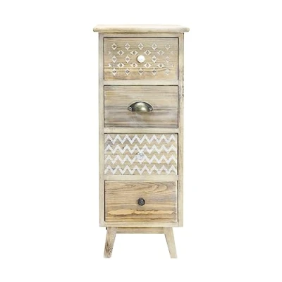 Afbeelding van Rebecca Mobili Vintage Houten Nachtkastje, Kleine Ladekast, 4 Laden, Lichtbruin Shabby Wit, Linnenopslag Afmetingen: 81,5 X 30 cm (Hxbxd) Art. Koning 6619