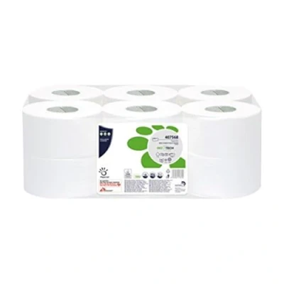 Afbeelding van Papernet 407568 Biotech toiletpapier, Mini Jumbo Pure cellulose, zeil, embossing micro zagen, 12 rollen, wit