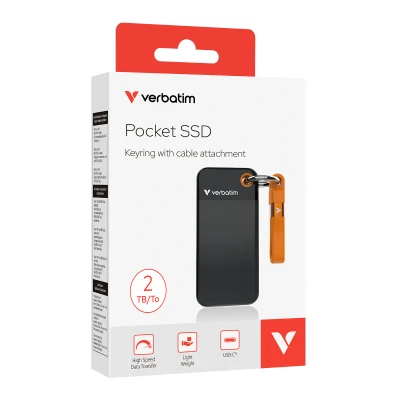 Afbeelding van Verbatim 2TB Pocket SSD USB 3.2 Gen 2 Snelheid tot 1000MB/s met sleutelhanger Zwart/Oranje