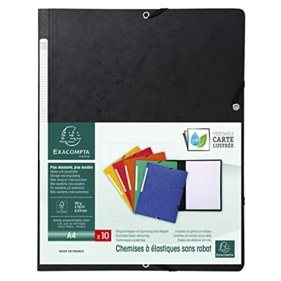 Afbeelding van Exacompta Ref. 55411E Pack van 10 elastische mappen glanzende kaart 355 g/m² A4 Zwart