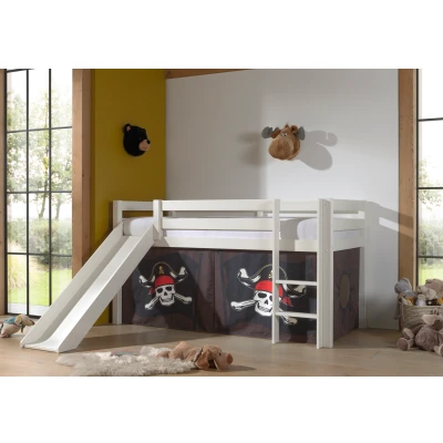 Afbeelding van LUCEVI Pino Halfhoogslaper H115CM + Ladder Glijbaan Caribian Pirates Gordijntjes Wit 90x200 cm