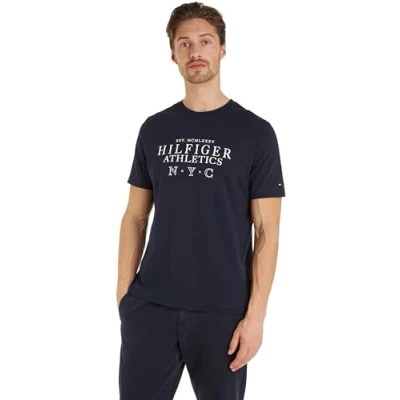 Afbeelding van Tommy Hilfiger Heren Ath Stack Tee S/S T shirts, blauw, XS, woestijn hemel, XS