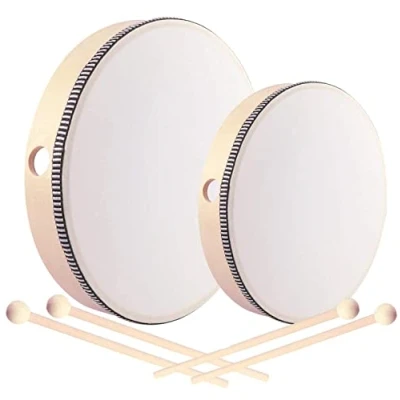 Afbeelding van Sunshine smile houten hand drum, drum met stok, drums voor kinderen, frame trommel, percussie