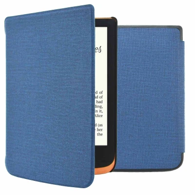 Afbeelding van Pocketbook Basic Lux 4 Hoes: iMoshion Canvas Sleepcover Bookcase zonder stand Bookcase,Sleepcover Donkerblauw Kunstleder E Reader Hoezen