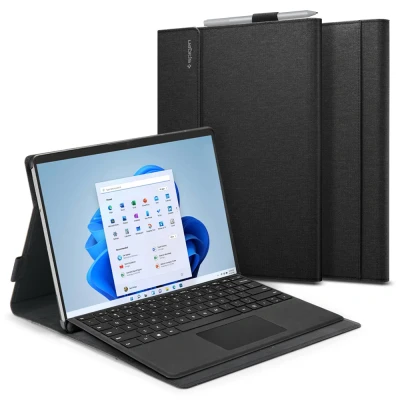 Afbeelding van Spigen Stand Folio Hoes Geschikt voor Microsoft Surface Pro 11 / 10 9 8 Book Case met Standaard Zwart