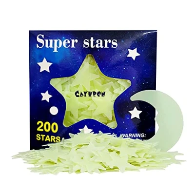 Afbeelding van Kids set van 201 lichtgevende Sterren en maan, CAYUDEN Stickers Maan Fluorescerende Muurstickers voor Slaapkamer Kinderkamer Kinderen