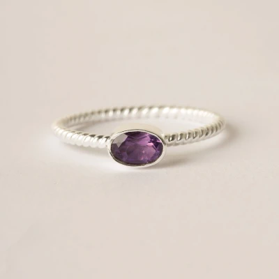 Afbeelding van diluna.nl Amethist 925 sterling zilveren edelsteen stacking ring
