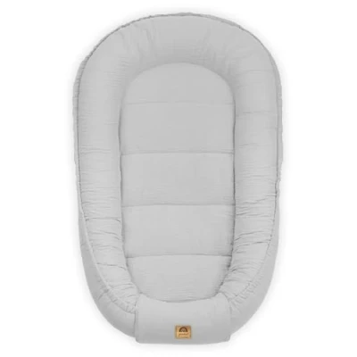 Afbeelding van PIMKO Babynestje voor baby&#039;s, knuffelnest, babycocon zuigelingen en pasgeborenen, 60 x 90 cm, 100% katoen, mousseline, parelgrijs