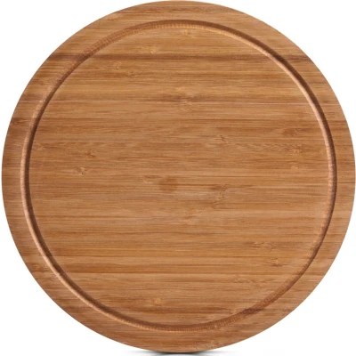 Afbeelding van Zeller snijplank met sap groef hout rond 25 cm serveerplank