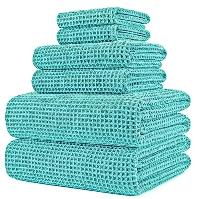Afbeelding van POLYTE Microvezel oversized, 76 x 152 cm, sneldrogende pluisvrije badhanddoekenset, 6 delig (aqua, wafelweefsel)