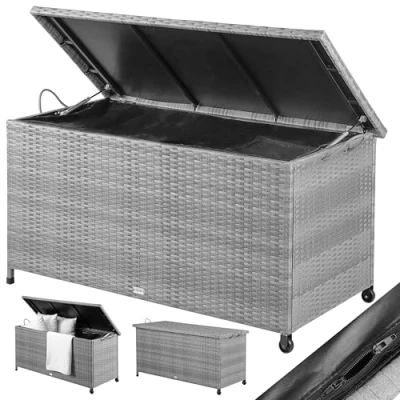 Afbeelding van Polyrattan Kussenbox Grijs 122x56x61cm met wielen