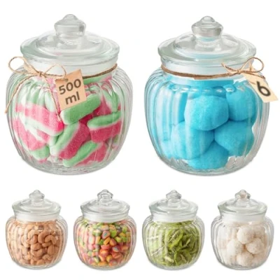 Afbeelding van Snoep Glas Luchtdicht 500ml 6 Vintage Snoeppotten Groot met Deksels &amp; Etiketten Vaatwasmachinebestendig Voor Koekjes Snoepjes