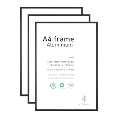 Afbeelding van A4 fotolijst, 3 pack 21 x 30 cm zwarte aluminium certificaatframe voor wandmontage of tafelbladdisplay (zwart aluminium)