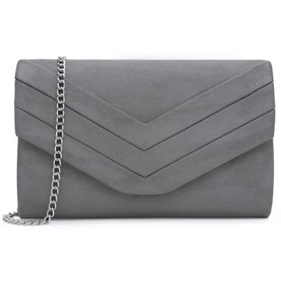 Afbeelding van Milisente Clutch Dames, Elegante Suede Leder Envelop crossbody klassieker avondtassen (Grijs)