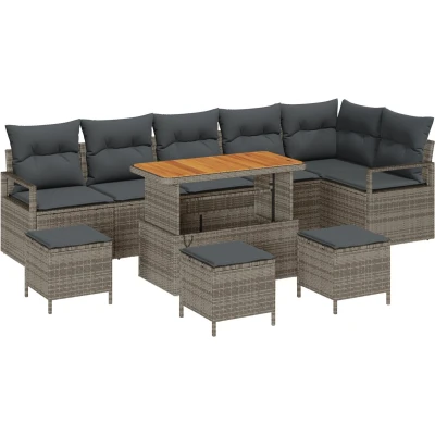 Afbeelding van vidaXL 10 delige tuinsofa set met kussens grijs poly rattan acacia