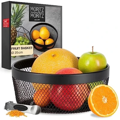 Afbeelding van Moritz &amp; Fruitschaal zwart metaal 25 cm fruitmand mand voor geschenken, vruchten, groenten en brood