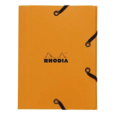 Afbeelding van Clairefontaine 12168C elastiekmap met 3 kleppen, Rhodia, formaat 12 x 16 cm, elastieksluiting, kleur oranje