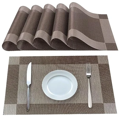 Afbeelding van Lumaca Wasbare Placemats, Set van 6 Ontbijtplacemats in 70% PVC en 30% Polyester, Antislip, Hittebestendig, voor de Keukentafel, Bruin