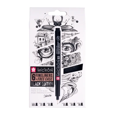 Afbeelding van Pigma Micron Black Edition set + gratis etui 6 pennen zwart