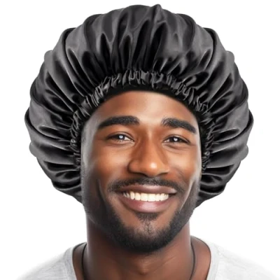 Afbeelding van Lolalet 1 stuks bonnet voor mannen, haar zijden mutsen om te slapen heren verstelbare satijnen nachtmuts dreadlocks afro vlechten krullend zwart, stuk