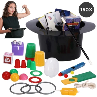 Afbeelding van Cheqo Magische Goocheldoos 150 Trucs Magic Tricks Set Inclusief Goochelhoed en Goochelstok Met Bekers, Ringen, Ballen, Meer Goochelset v