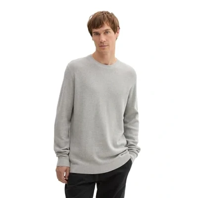 Afbeelding van TOM Tailor Strukturierter Rundhals Trui, Heren, Maat: Large, Bright stone grey melange