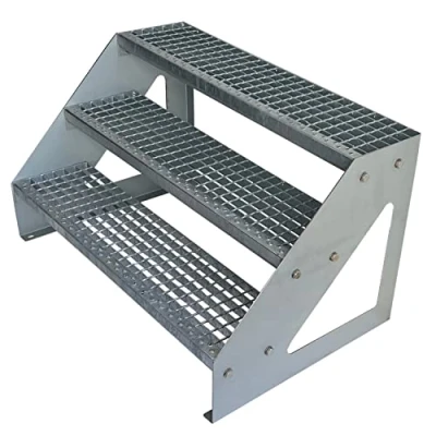 Afbeelding van Grating stalen Stringer trap 3 Treden Vrijstaande Volledig gegalvaniseerd Afmetingen (L x B H) 63cm 60cm 57cm Weerbestendig en corrosiebestendig