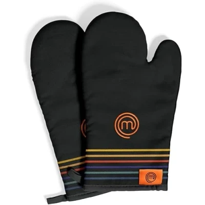 Afbeelding van MasterChef Ovenwanten Hittebestendige, 100% Katoen Oven Gloves, Perfect Voor Koken en Bakken, Hoge Kwaliteit met Stijlvolle Praktische Ophanglus Geborduurd Logo, Veelkleurig