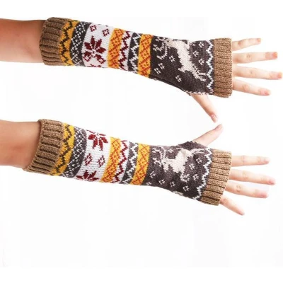 Afbeelding van Polswarmers met rendieren Scandinavische winter armwarmers Gebreide vingerloze lange handschoenen Dames