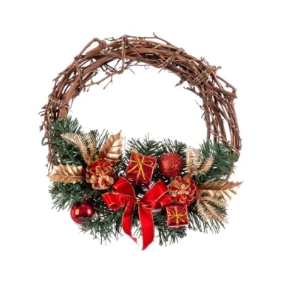 Afbeelding van Bigbuy Christmas Kerstkroon Rotan Rood Multicolour Pvc 20 X 10 Cm