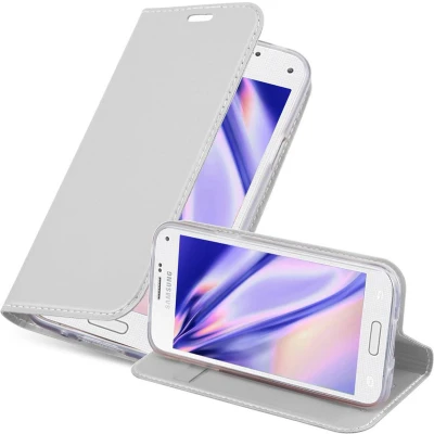 Afbeelding van Cadorabo Hoesje geschikt voor Samsung Galaxy S5 MINI / DUOS in CLASSY ZILVER Beschermhoes met magnetische sluiting, standfunctie en kaartvakje Book Case Cover Etui