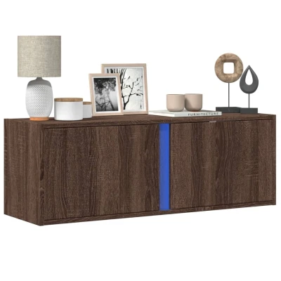 Afbeelding van vidaXL tv wandmeubel met LED verlichting 100x31x35 cm bruin eikenkleur, kast, wandkast, dressoir, opbergkast, kastje,