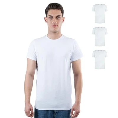 Afbeelding van SKIPPER Set van 3 basic T shirts voor heren, ronde hals, onderhemd, wit, 100% katoen, hoogwaardige zachte korte mouwen, zakelijke onderhemden mannen, Oeko Tex gecertificeerd, S