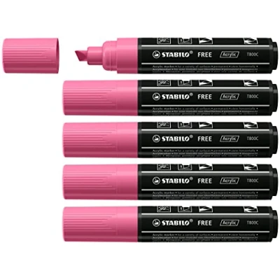 Afbeelding van STABILO FREE Acryl Marker T800C Schuine Punt 4 10 mm Taffy Roze Doos 5 stuks